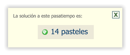 La solución a este pasatiempo es: 14 pasteles
