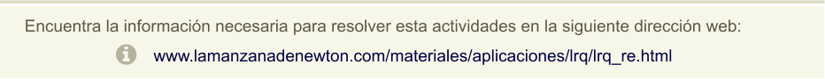 Encuentra la información necesaria para resolver esta actividades en la siguiente dirección web: www.lamanzanadenewton.com/materiales/aplicaciones/lrq/lrq_re.html