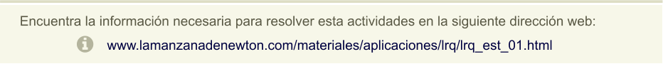 Encuentra la información necesaria para resolver esta actividades en la siguiente dirección web: www.lamanzanadenewton.com/materiales/aplicaciones/lrq/lrq_est_01.html